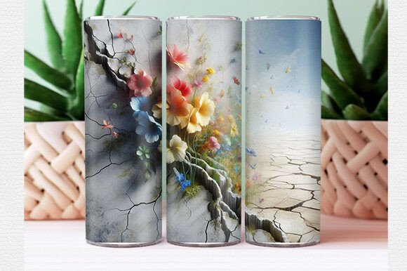 3D Cracked Wall Flowers Tumbler Wrap