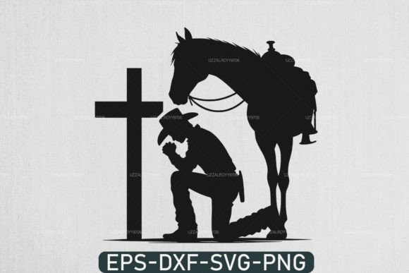 Cowboy Praying at Cross Cowboy Kneeling – A Versatile Digital Graphic for Creative Projects