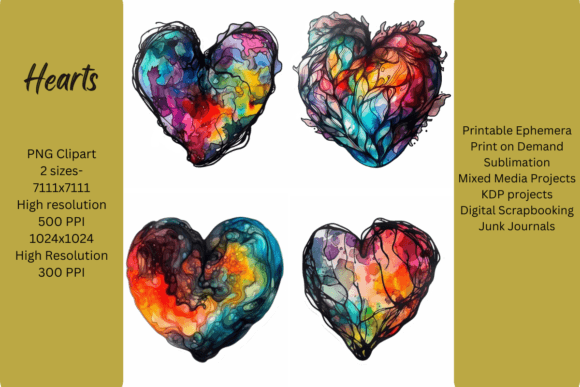 Elevate Your Creative Projects with 2 Sizes-4 PNG Clipart Ephemera Hearts: A Versatile Digital Asset for Modern Crafting