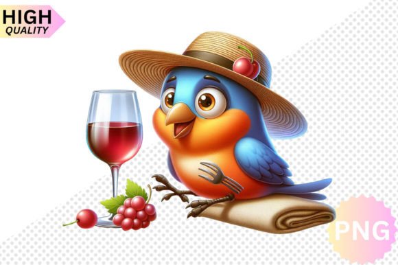 Funny Bird and Wine Glass Clipart for Unique Personalized Creations