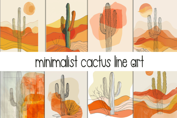 Minimalist Cactus Line Art Backgrounds and Wallpapers