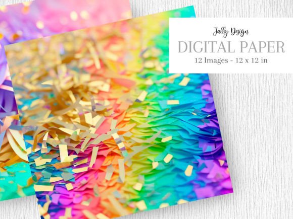 Rainbow Colored Shredded Paper with Gold: Creative Digital Paper Ideas